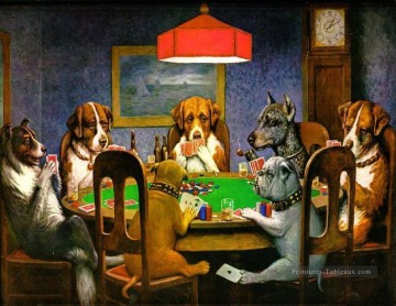 Un ami dans le besoin chiens jouant au poker Cassius Marcellus Coolidge Peinture à l'huile